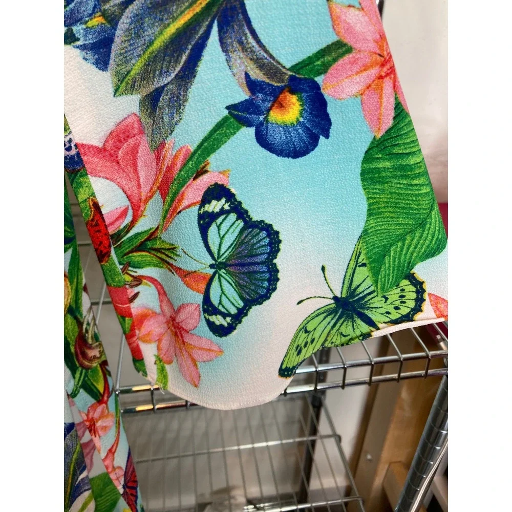 Linea Louis Dell'Olio Womens Blue Floral Butterfly Shirt Dress Sz S Resortwear - Picture 9 of 11